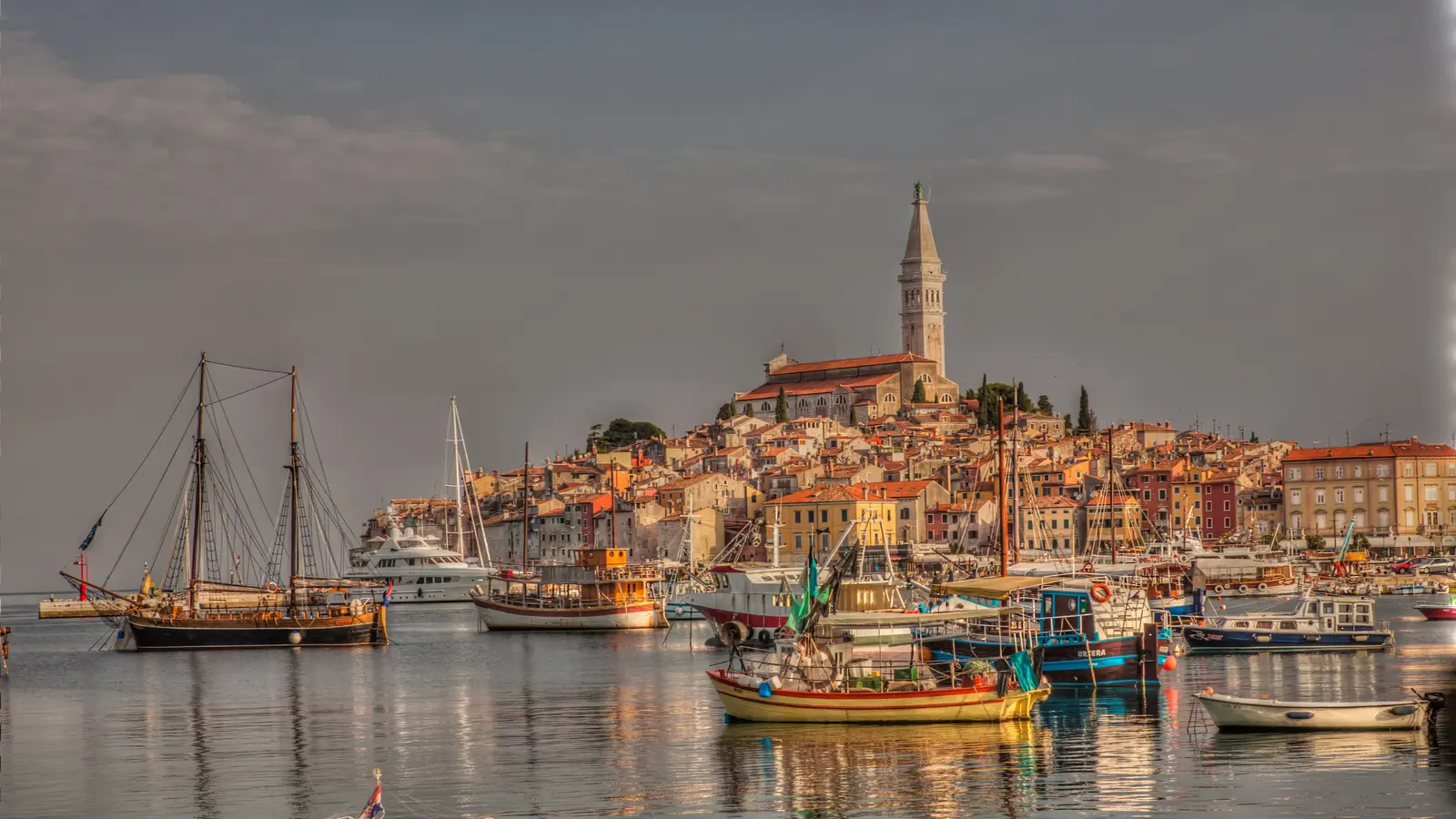 Nature Cityscape Rovinj At Sunrise Stock Photo